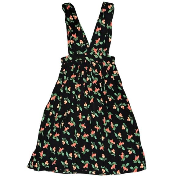 H&M Cherry Sleeveless Mini Dress Women's Size 2 Black Red Green - Picture 1 of 11
